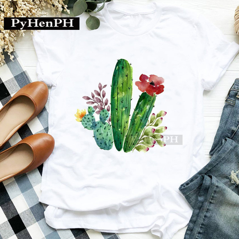 패션 여성용 개성있는 선인장 프린트 반팔 티셔츠 부모- - Plant Parent Free 리뷰 및 가격